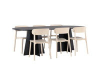 Spisebord ovalt 230 x 115 – svart + spisestol 2-pakk – beige