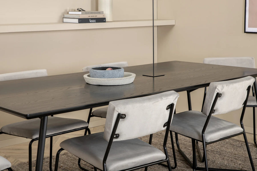 Spisestol Kenth & Petra 2-pakk + Rektangulært spisebord 190 x 90 – grå og svart