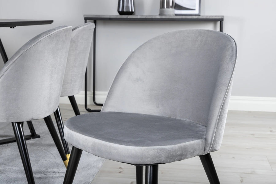 Spisegruppe Marina & Velvet rektangulær 180 x 90 med 2-pakk spisestoler – svart og grå
