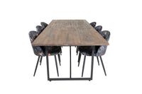 Spisegruppe Padang & Velvet 250 x 100 + 2-pakk spisestoler – natur og svart