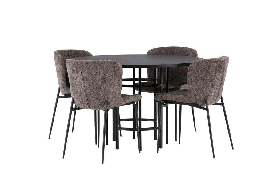 Spisestol Modesto & Copenhagen 2-pakk + Spisebord rundt ⌀115 – brun og svart