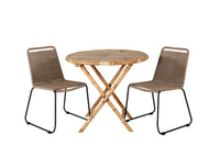Kafébord Cane & Lindos ⌀80 + spisestol 2-pakk – natur og brun