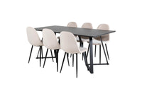 Spisestol Polar & Marina 2-pakk – beige + Spisebord rektangulært 180 x 90 – svart