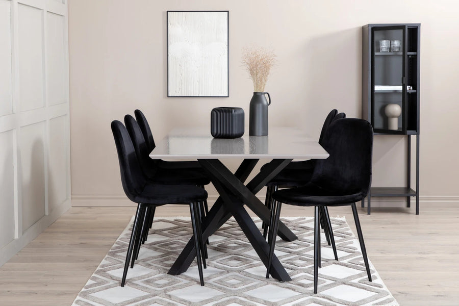 Spisegruppe Polar & Piazza 2-pakk, rektangulært spisebord 180 x 90 – svart