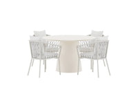 Spisestol 2-pakk + Rundt spisebord Ø120 – hvit og beige