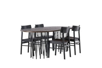 Spisegruppe oval 220 x 100 med 2-pakk spisestoler – svart og mokka