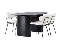 Spisestol Chico & Isolde 2-pakk + Spisebord ovalt 180 x 90 – hvit og svart
