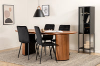 Spisegruppe oval 200 x 90 + spisestol 2-pakk – valnøtt og svart