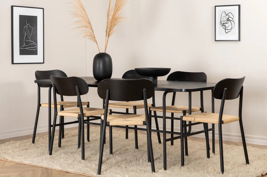 Spisegruppe Uno & Polly 200 x 90 + spisestol 2-pakk – svart