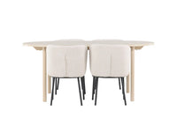 Spisegruppe oval 180 x 90 + 2-pakk spisestol – hvitvasket og hvit