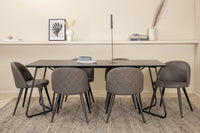 Spisegruppe Petra & Velvet rektangulær 190 x 90 + spisestoler 2-pakk – svart og grå