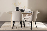 Spisegruppe oval 180 x 90 + 2-pakk spisestoler – hvitvasket og beige