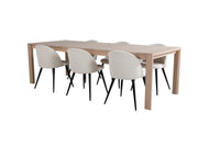 Spisebord 170 x 95 + spisestol 2-pakk – hvitvasket og krem