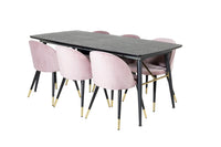 Spisegruppe Gold & Velvet 180 x 85 + spisestol 2-pakk – svart og støvet rosa