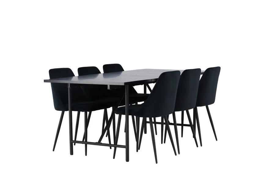 Spisebord Astrid & Night 200 x 90 + spisestol 2-pakk – svart