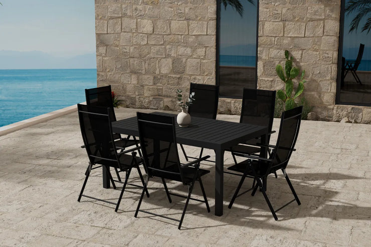 Spisebord Capo & Levanzo 160/240 x 100 + posisjonsstol 2-pakk – svart