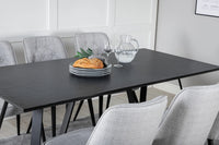 Spisegruppe Marina & Velvet Deluxe rektangulær 180 x 90 + spisestol 2-pakk – svart og grå