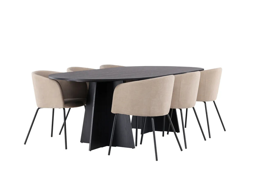 Spisegruppe Berit & Bootcut + Ovalt 230 x 115 – beige og svart