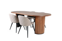 Spisegruppe oval 200 x 90 + spisestol 2-pakk – valnøtt og beige