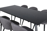 Spisegruppe Petra & Velvet rektangulær 190 x 90 + spisestoler 2-pakk – svart og grå