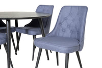 Spisegruppe Dipp & Velvet Deluxe Rund ⌀115 + spisestol 2-pakk – svart og blå