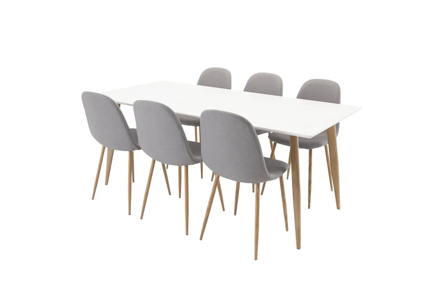 Spisestol Polar 2-pakk + Rektangulært spisebord 180 x 90 – grå og hvit