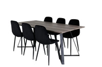 Spisestol Polar & Marina 2-pakk – svart + Rektangulært spisebord 180 x 90 – natur