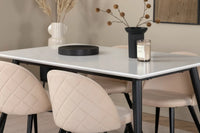 Spisegruppe Jimmy & Velvet rektangulær 150 x 90 + 2-pakk spisestol – hvit og beige