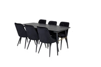 Spisegruppe Gold & Velvet Deluxe rektangulær 180 x 85 med 2-pakk spisestoler – svart