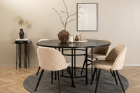 Spisebord rundt ⌀140 – svart + spisestol 2-pakk – beige