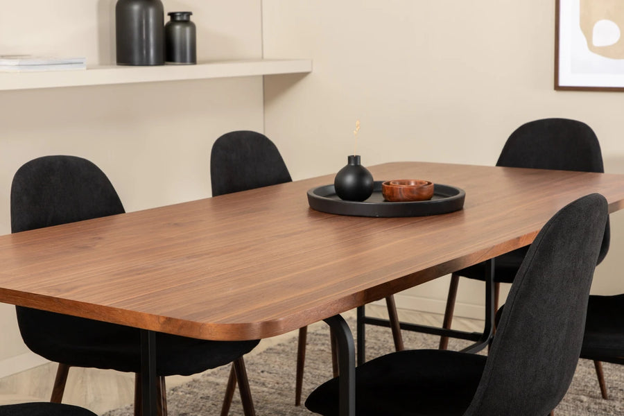 Spisegruppe Uno & Polar 200 x 90 + 2-pakk spisestoler – natur og svart