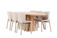 Spisegruppe oval 200 x 90 + 2-pakk spisestol – natur og beige