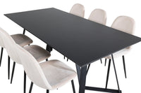 Spisestol Polar & Marina 2-pakk – beige + Spisebord rektangulært 180 x 90 – svart
