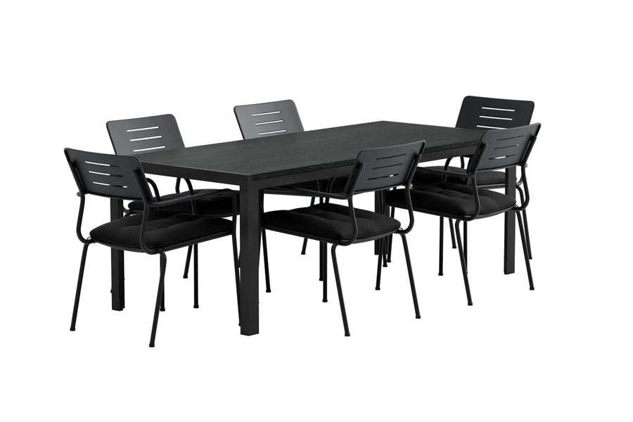Spisestol Nicke & Mirko 2-pakk + rektangulært spisebord 205 x 90 – svart