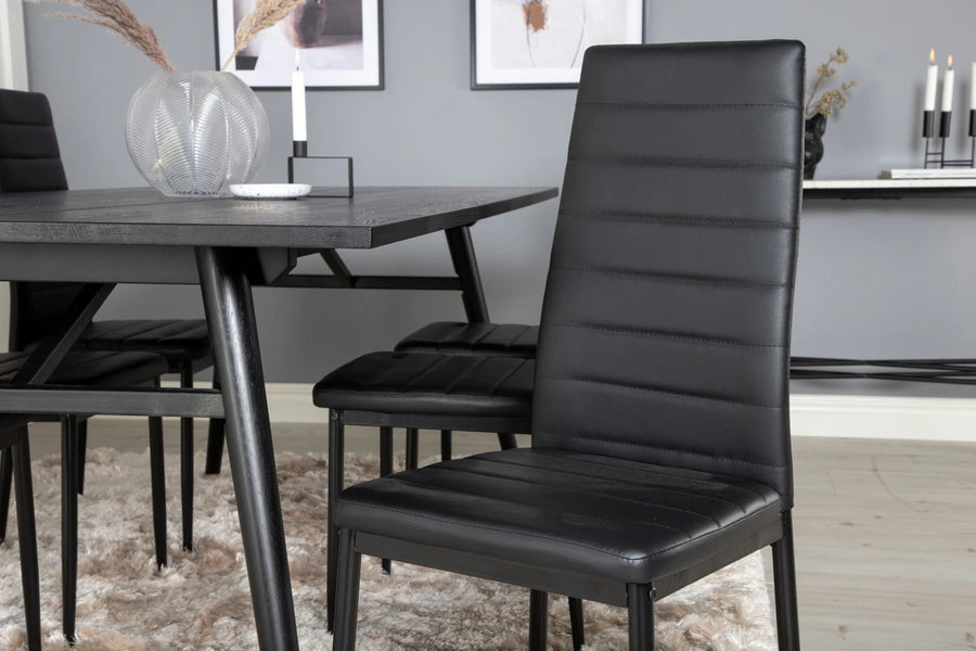 Spisegruppe Sleek & Slim 195 x 95 + spisestol 2-pakk – svart