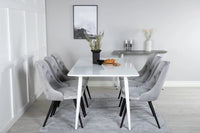 Spisebord Polar & Velvet Deluxe 180 x 90 + spisestol 2-pakk – hvit og lys grå