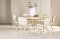 Spisegruppe rund ⌀140 + spisestoler 2-pakk – hvitkalket og beige
