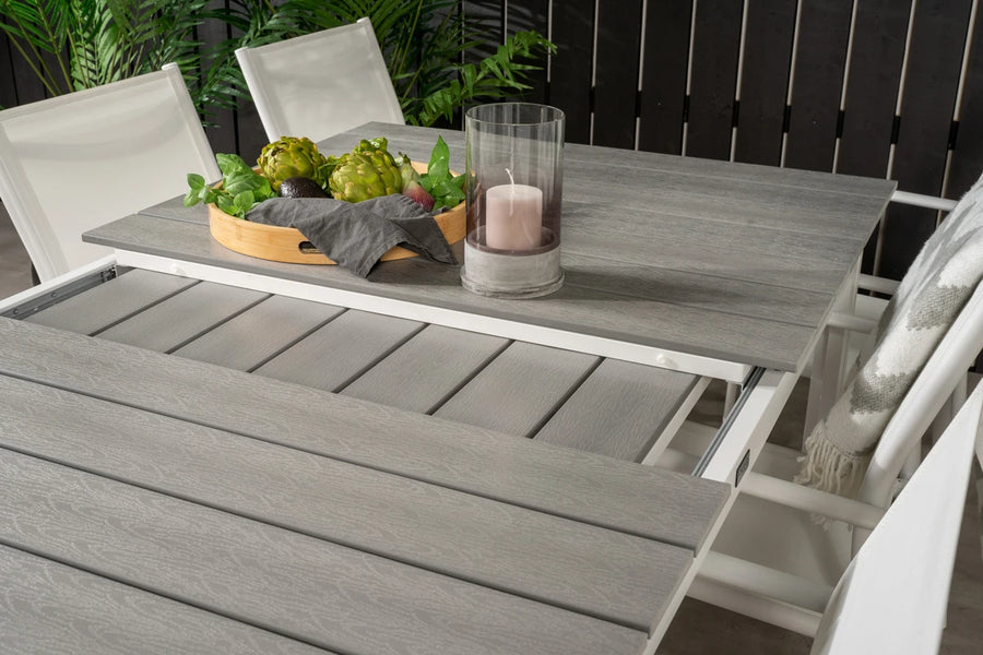 Spisegruppe Levels & Santorini 160 x 100 + 2-pakk spisestol – hvit