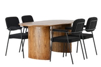 Spisestol Yesterday & Isolde 2-pakk – svart + Spisebord ovalt 180 x 90 – natur