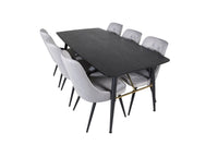 Spisegruppe Gold & Velvet Deluxe 180 x 85 + 2-pakk spisestoler – svart og lys grå