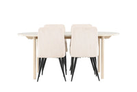 Spisegruppe oval 180 x 90 + 2-pakk spisestoler – hvitvasket og beige