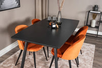 Spisestol Velvet & Inca 2-pakk – rustoransje + Rektangulært spisebord 160 x 85 – svart
