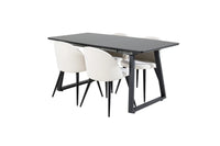 Spisegruppe Inca & Velvet 160 x 85 med 2-pakk spisestoler – svart og krem