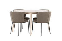Spisestol Edina & Flora 2-pakk – brun + Spisebord rundt ⌀120 – hvitkalket