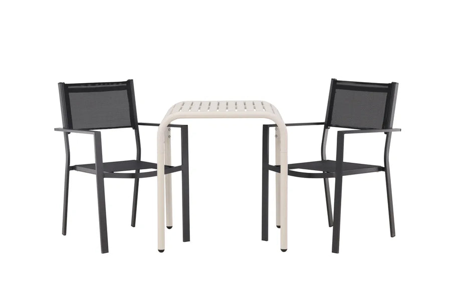 Spisestol Copacabana & Borneo 2-pakk + kafébord 70 x 70 – svart og beige