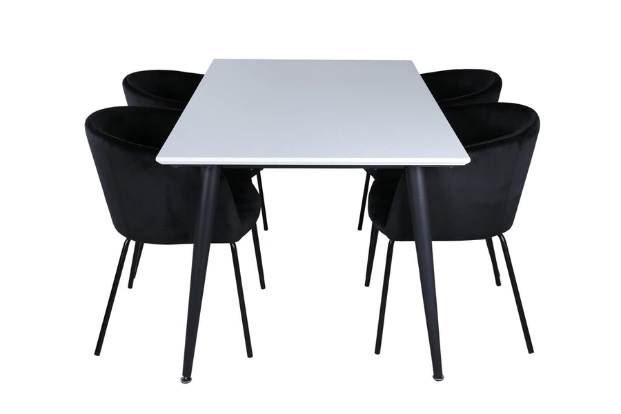 Spisestol og spisebord Berit & Jimmy 150 x 90 – svart og hvit