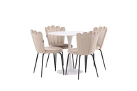 Spisestol Limhamn & Hamden 2-pakk + Spisebord rundt ⌀80 – beige og hvit