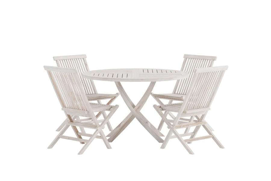 Spisestol Kenya 2-pakk + Spisebord rundt ⌀120 – whitewash