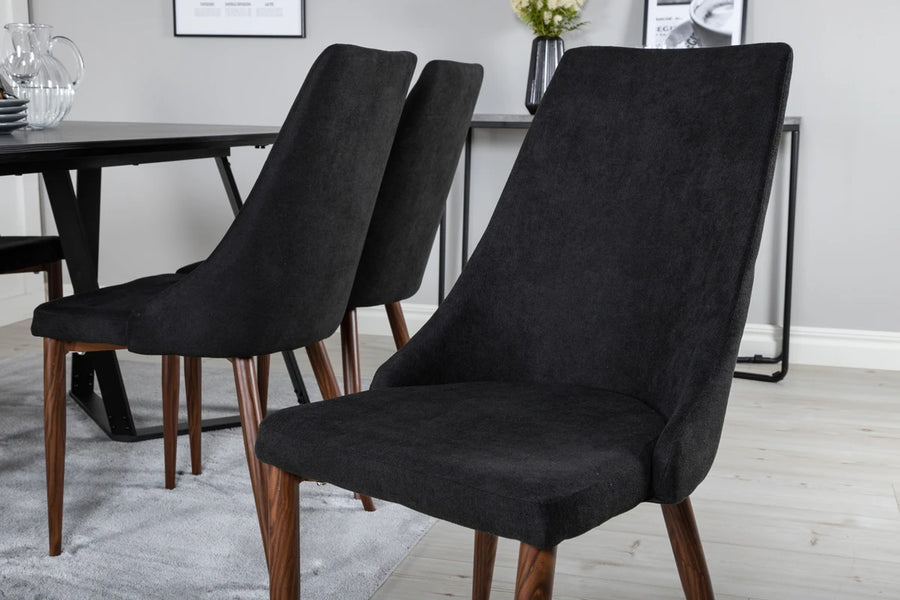 Spisestol Leone & Marina 2-pakk + rektangulært spisebord 180 x 90 – svart