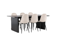 Spisestol Polar & Vail 2-pakk beige + rektangulært spisebord 200 × 100 – svart